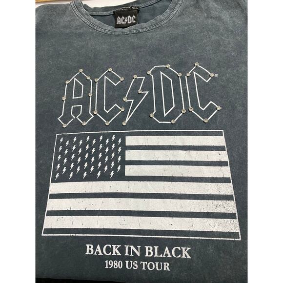AC/DC Shirt Womens Size XL Gray Short Sleeve *Diamond accents* Stradivarius - Picture 10 of 10